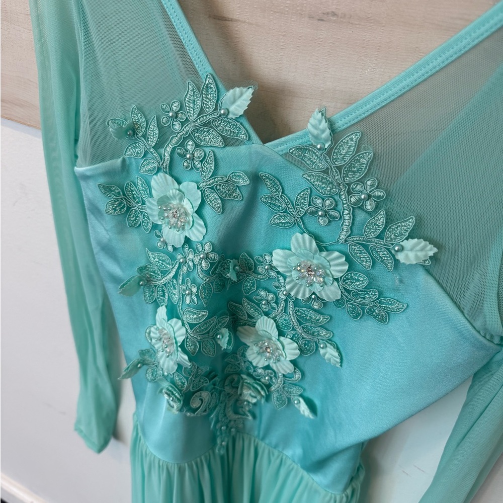Elisse Discount Dance Lyrical Ballet costume, aqua teal green, performance - Picture 5 of 8